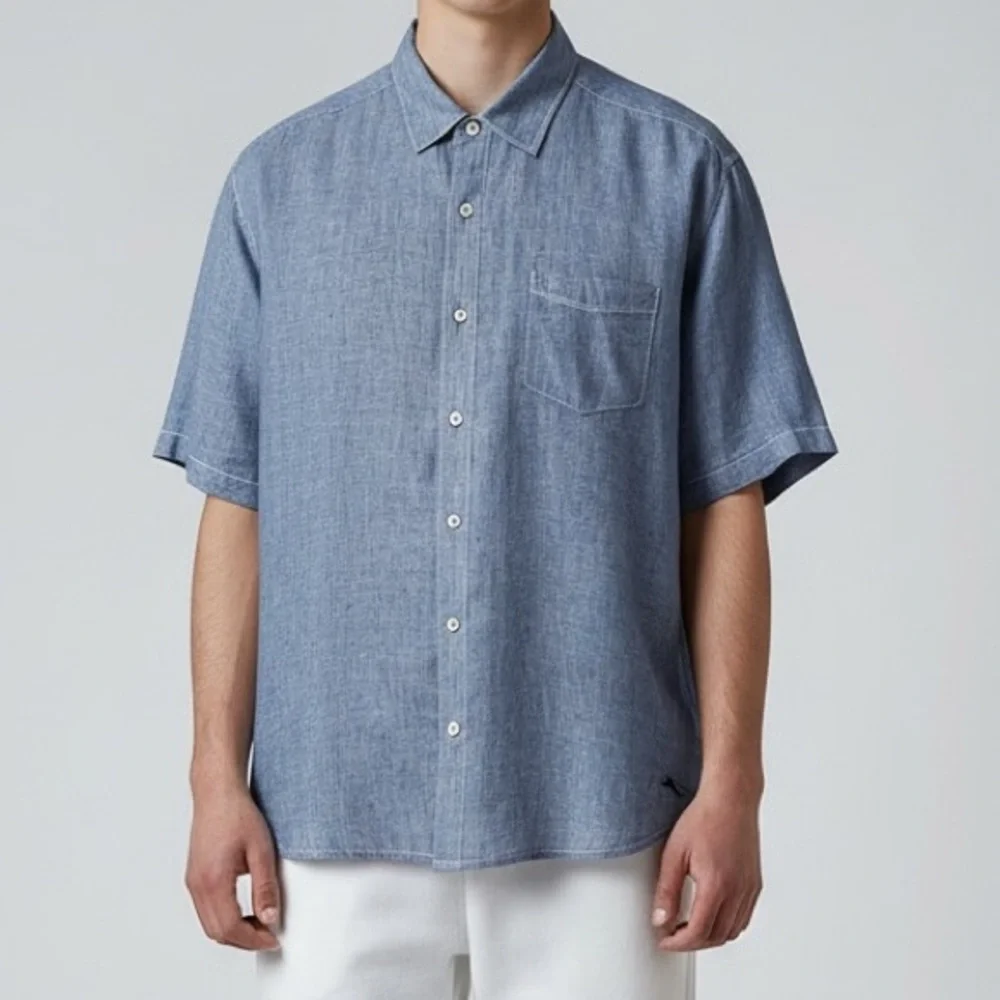 Tommy Bahama Men’s Linen Button Down Shirt Casual Resort Style Chambray Blue XL